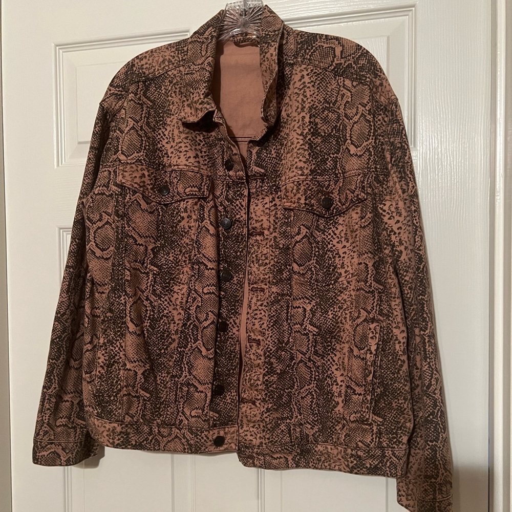 Free People Snake Print Denim Jacket - image 1